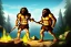 Placeholder: Fine Art, caveman holding a club, cave, cave bear, campfire, stone age, dawn, trending on artstation, fine detail, high quality,