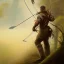 Placeholder: frank frazetta style, hunter with bow and arrow, forest in the distance