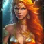 Placeholder: movie poster, A beautiful elf with cutter, pool and letah from elfquest(by Wendy and Richard Pin) with very long hair, orange robe, bare shoulders