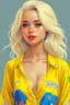 Placeholder: pretty girl, blonde, conventionally attractive, bright clothes, realism, dreamy, tight top