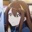 Placeholder: Clear focus, High resolution,a anime teenager, roughline skecth, cute, cartoony style, anime screencap, brown long hair, yellow eyes, 1 yellow streak in hair