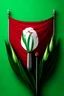 Placeholder: The flag of the Islamic Republic of Iran with red tulips