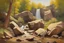 Placeholder: Sunny day, rocks, waterfalls, rocky land, mountains, friedrich eckenfelder and geores lemmen impressionism paintings