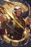 Placeholder: A handsome 30 year old man, black hair, male bob haircut, in black-and-gold plate armor, golden katana in both hands, no beard