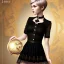 Placeholder: Russian short hair beautiful tomboy boyish boylike wide hips round hips shortcut in black girlish lacy dress in restaurant