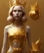 Placeholder: Statue of Queen of photography. Cute blonde woman. Photographer in golden crown. Standing on the street. Big camera in her hand. hyperdetailed, photorealistic, trending on artstation, greg rutkowski, beksinski, kodachrome