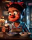 Placeholder: Pub scene, hybrid character, waitress sexy British woman with monster muppet mask that covers her entire head, Sesame Street style, retro style, short shirt, tray, beer, old school tattoo, hot, smooth, unreal engine 5, god lights, ray tracing, RTX, lumen lighting, ultra detail, volumetric lighting, 3d.