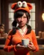 Placeholder: waitress Japanese woman with muppet mask that covers her entire head, red, retro style, Sesame Street style, smooth, unreal engine 5, god lights, ray tracing, RTX, lumen lighting, ultra detail, volumetric lighting, 3d.