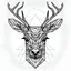 Placeholder: Poly line geometric deer face, engraved, black and white