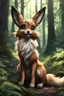 Placeholder: Very Female Anthro eevee in the forest. Realistic light. Realistic fur. Human eyes. Laughing