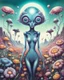 Placeholder: an ethereal alien creature with three eyes, with several extra limbs and slender composition, is i transitioning wild landscape full of flowers , highly polished, chrome airbrush style, dreamlike composition, color penciling color palette, surrealistic retro-futurism, fantasy, vintage scifi, psychedelic aesthetic, Camilla d'errica, pop surrealism, highly detailed, arthur lismet, artstation, 1960s psychedelic drawing, smooth