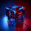 Placeholder: a blue metallic 4d cube inside a 4d red rotating cube in a four dimension environment