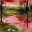 Placeholder: Pink marshlands covered in muck with fairies painted by Edvard Munch