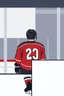 Placeholder: simplified illustration of hockey player sitting behind the rink boards