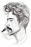 Placeholder: A drawing one line coffee cup with the aroma vape turning in to a side profile of a male face black ink on white background abstract