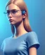 Placeholder: a young woman, BLONDE hair, green eyes, glasses, deep colors, cyberpunk, great pose, Realistic photography, incredibly detailed, ultra-high resolution, 8k, complex 3d render, cinema 4d, anatomically correct