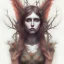 Placeholder: singer Danish MØ, intricate detail , watercolor illustration ,rusty metal, Dryad, sidhe, ominous, portrait,high lighting,