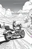 Placeholder: Outline art, no shading, motorcycle on the road, cartoon style, black and white, low detail, --ar 9:11