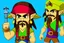 Placeholder: Cartoony and muscular Captain Jack Sparrow, showing his expensive wrist watch, Legend Of Zelda: Wind Waker style, stylized, colorful, adventurous.