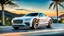 Placeholder: A sleek white shiny (((Bentley Porsche))), its contours and details perfectly captured in a (((cinematic view))), zipping along a winding road under a beautiful blue black night sky