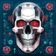 Placeholder: FLAT VECTOR LAYERED IMAGE OF CYBERNETIC SKULL PARTS IN A SCHEMATIC