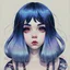 Placeholder: A beautiful portrait painting of a Singer Melanie Martinez face by Katsushika Hokusai, beautiful cyberpunk huge girl, symmetry, hyperdetailed, illustration darkblue tones,