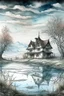 Placeholder: The place where the Dream and its followers live. A reflection of the sky. Watercolor, new year, fine drawing, beautiful landscape, pixel graphics, lots of details, pastel aqua colors, delicate sensuality, realistic, high quality, work of art, hyperdetalization, professional, filigree, hazy haze, hyperrealism, professional, transparent, delicate pastel tones, back lighting, contrast, fantastic, nature+space, Milky Way, fabulous, unreal, translucent, glowing