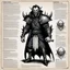 Placeholder: character concept sheet with AD&D statistics and characteristics, [illustration by Kevin Eastman and Peter Laird] vampire lord with flashing eyes and a pale, gaunt face with sunken eyes and sharp teeth.