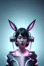 Placeholder: Portrait, Front image, cyberpunk Asian woman with rabbit mask, black pink color, latex dress, highly detailed, concept art, smooth, unreal engine 5, god rays, ray tracing, RTX, lumen lighting, ultra detail, volumetric lighting, 3d, finely drawn, high definition, high resolution.