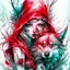 Placeholder: An over-detailed colored portrait of Little Red Riding Hood in a double exposure with an Wolf in enchanted forest, dark tone, high contrast, black ink splash art, Watercolor drawing with stunning transparent gradients and a characteristic over-detailed texture through which light breaks through, a clear and bright linework tattoo drawing, strokes of oil paint is applied on top of the watercolor. Concept art in the highest quality, 16K, Hyperrealistic, splash