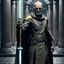 Placeholder: star wars bald male corellian pilot wearing pearlescent black and gunmetal grey First Order special forces heavy assault stealth commando armor and helmet with gold trim inside the jedi temple, hyperdetailed, dynamic lighting, hyperdetailed background, 8k resolution, volumetric lighting, light skin, fully symmetric details