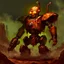 Placeholder: 90's fantasy tcg art of rusted post apocalyptic robot warrior in toxic ooze wasteland