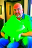 Placeholder: bald man with inflatable green frog