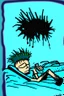 Placeholder: 2d drawing of a stickman, laying in bed, cool with punk hair, just woke up, cellphone in hand ,3d realistic in colour