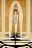 Placeholder: a woman with feathers in an Art Deco foyer by artist "Erté",by artist "Leonora Carrington",by artist "Bridget Bate Tichenor"