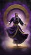 Placeholder: Hyper Realistic Sufi Whirling with Black, & Purple Islamic Sufi Rustic Grungy Background with golden crystals & fog around at night