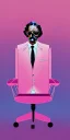 Placeholder: Snoop dogg. a chair. pink houses, pink sky, pink smoke, trees, outdoors