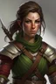 Placeholder: 40 year old large broad female half elf brown hair fighter