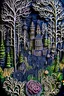 Placeholder: dark forest , darkness castle ,fog, multi-dimensional paper cut craft, mixed media illustration, running through the woods, Sharp, paper quilling, polymer clay, sharpie, Hypermaximalist, busy, Ornate, Layered, HDR, ultra 8k