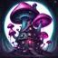 Placeholder: space island mushroom house. black, magenta, and cyan colored. Detailed oil Painting, muted color, fantastical, intricate detail, splash screen, hyperdetailed, insane depth, concept art, 8k resolution, trending on artstation