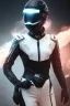 Placeholder: All Black racing suit AnnaSophia Robb, portrait, ghost mask, wearing high tech racing helmet, white smoke, dark, rage, sorrow, high definition, ultra 8 k, volumetric lighting, blue fire, fog