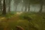 Placeholder: Mine field in a forrest, its raining. Post apocaluptic