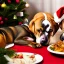 Placeholder: Dogs eating Christmas dinner