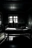 Placeholder: hospital bed dark country with a man without face lying in it