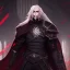 Placeholder: Vampire knight, young man, handsome, long white hair, black full plate armor, red cape