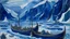 Placeholder: An indigo icy fjord with Viking ships designed in Scandinavian folk art painted by Edvard Munch