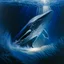 Placeholder: A dramatic, chiaroscuro-style acrylic painting of a powerful humpback hunting its prey in the depths of the ocean, with stark contrasts between light and shadow to emphasize the intensity and raw beauty of the scene