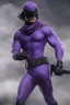 Placeholder: Kent Walker aka THE PHANTOM, Strong, athletic physique, action poses, wearing a skin-tight, formfitting purple bodysuit with a skin-tight, formfitting purple cowl, black eye disguise, black utility belt and double holstered pistol belt, black knee-high boots, glowing white eyes, battle scars, blood, ((foggy, cloudy background, multicolored lightning, flowing lava, Full Eclipse, aliens, explosions, bright, vibrant, extremely colorful, detailed, blood red skies))