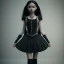 Placeholder: Jenna ortega black dress,soft goth libstick, wednesday addams family make up, long hair, brad double wig, addams family style, highly detailed, volumetric lighting, unreal engine, 8k