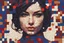 Placeholder: beautiful brunette sensual woman in a body suit, vibrant deep colors abstract minimalism impasto oil atey ghailan Andy Kehoe Jean Baptiste Monge Nagasawa Rosetsu Arthur Adams Hokusai style math art platinum dots concrete art burgundy deep blue golden foil wiring diagram made of dot squares wood stone chopped metal by Norman Rockwell Anton Fadeev krenz cushart disco club deep lighting neon ambience rich light, sequins, glitters, crystal dust, glowing effect rim light, inner glow, volumetric light